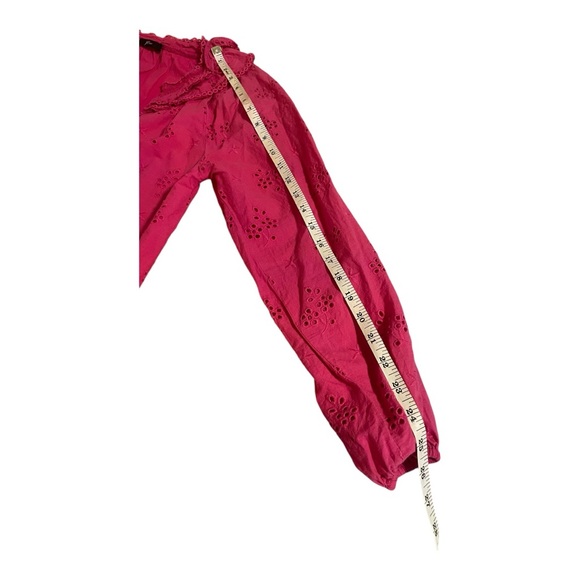 J. Crew Hot Pink Ruched Ruffled Bib Collar Blouse - Picture 7 of 8